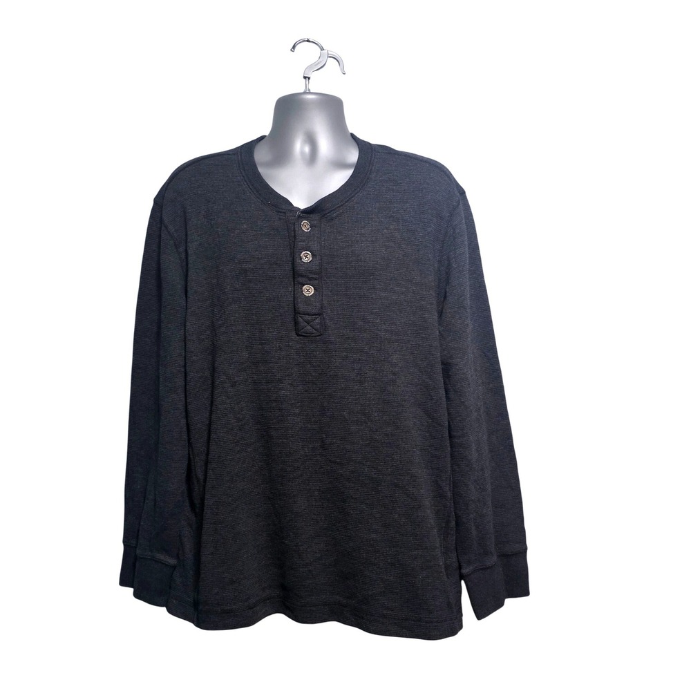 Eddie Bauer Mens XL Henley Shirt Charcoal Gray Long Sleeve Outdoor Micro Rib